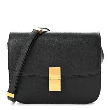 CELINE Goatskin Medium Classic Box Flap Bag Black